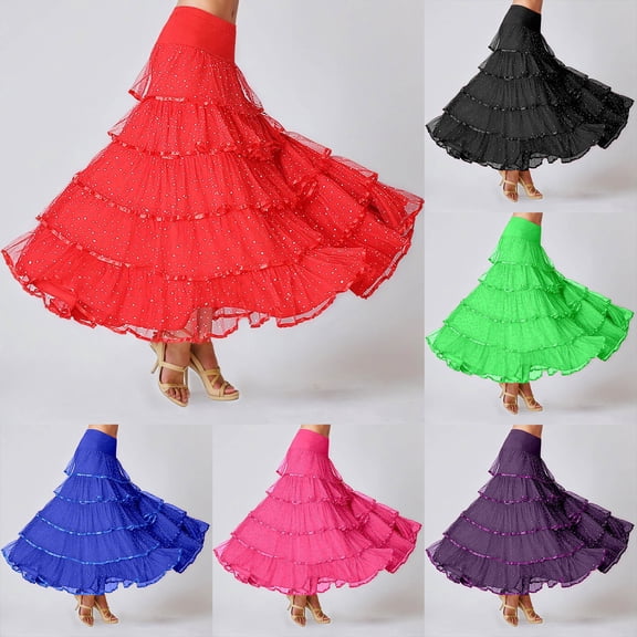 Sequin Skirt for Women Carnival Modern Dance With Sparkling Sequins Flared Hem Long Ballroom Latin Standard Performance Womens Skirts Blue M