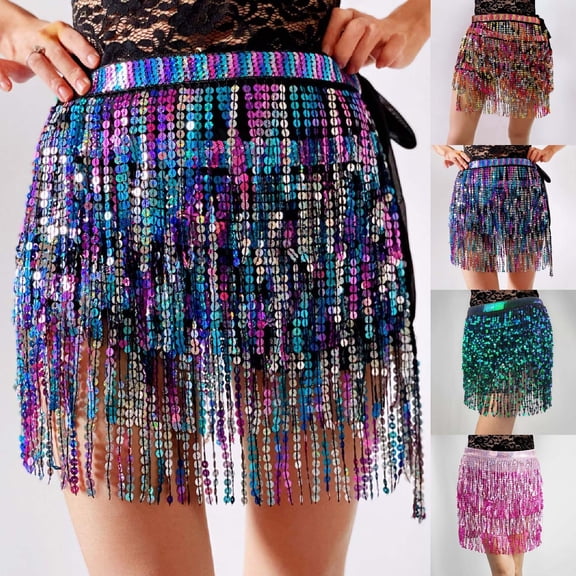 Sequin Skirt for Women Carnival Sparkly Waist Adjustable Lace Up Mini Party Casual Comfortable Womens Skirts Pink