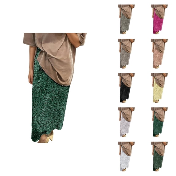 Sequin Skirt for Women Elastic High Waist Back Slit Straight Sparkly Long Maxi Skirt