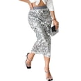 thumbnail image 1 of Sequin Skirt for Women High Waist Midi Skirt Sparkly Skirts for Night Out Cocktail Parties Silver Gray XXL, 1 of 9