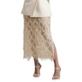 thumbnail image 1 of Sequin Skirt for Women Sparkly Fringe Sheer Overlay Skirt High Waist Side Split Midi Skirts for Wedding Party, 1 of 5
