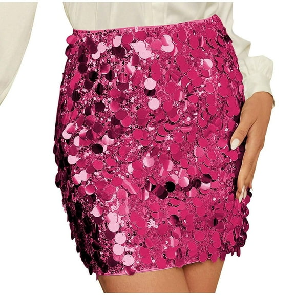 Sequin Skirt for Women-Stretchy Bodycon Night Out Party Shine Sparkly Mini Skirts
