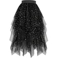 thumbnail image 1 of Sequin Skirt for Women, Women's Tulle Skirts High Low Layered Puffy Fairy Skirts A-line Midi Skirt Irregular Tutu Skirt (M, Black), 1 of 7