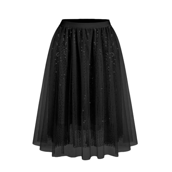 Sequin Skirts for Women High Waist Ruffle Layered Fluffy Tulle Mesh Midi Skirt for Summer Festival Rave Party Concert S-XL
