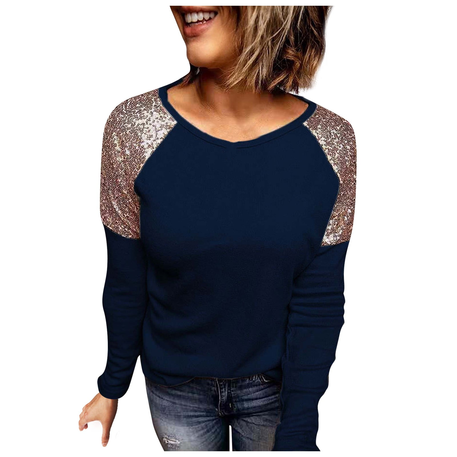 UoCefik Sparkly Tops For Women Long Sleeve Print Shirt Plus Size Glitter Party Night Sequin Elegant Holiday Dressy Blouses Silver 3xl
