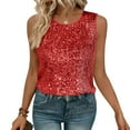 thumbnail image 1 of Sequin Sparkly Tops for Women Y2k Tank Top Summer Trendy Party Sleveless Shirt Night Out Clubwear Red, M, 1 of 7