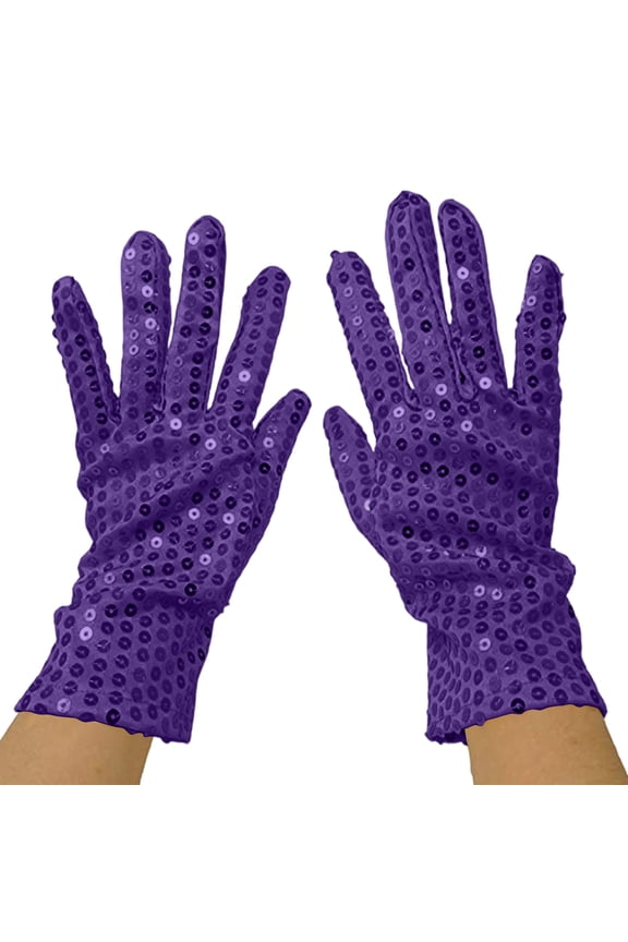 Sequin Stage Gloves for Women and Men Glitter Performance Dance Accessories for Disco Party Cosplay Halloween Stage Show Dress Up, Purple (1Pair)