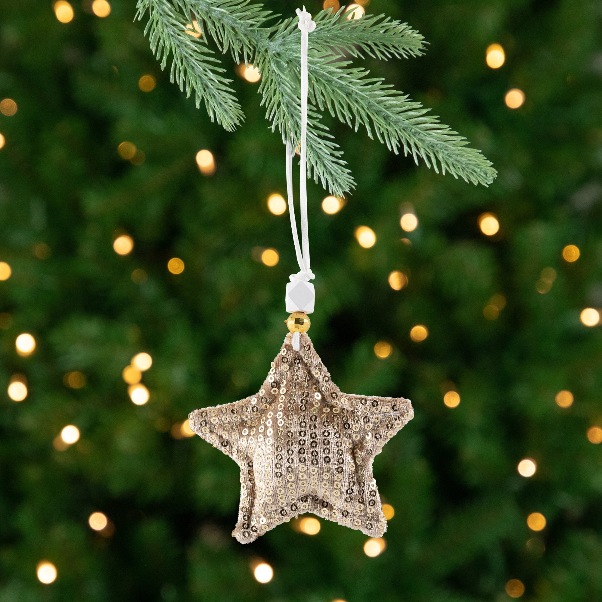 Northlight Sequin Stars and Trees Plush Christmas Ornaments - 4" - Gold - Set of 4