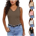 thumbnail image 1 of Jalioing Womens V Neck Tank Tops Solid Casual Basic Sleeveless Lace Trim Tanks Fashion Ribbed Knit Undershirts Tops, 1 of 7
