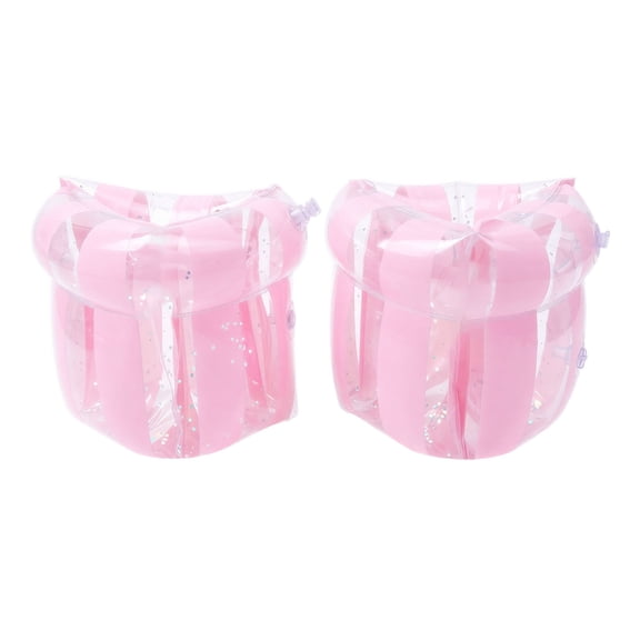 Sequin Striped Inflatable Arm Bands Swim Floaties Water Wings Pool Flotation Training Aid Sleeves for Beginners Pink