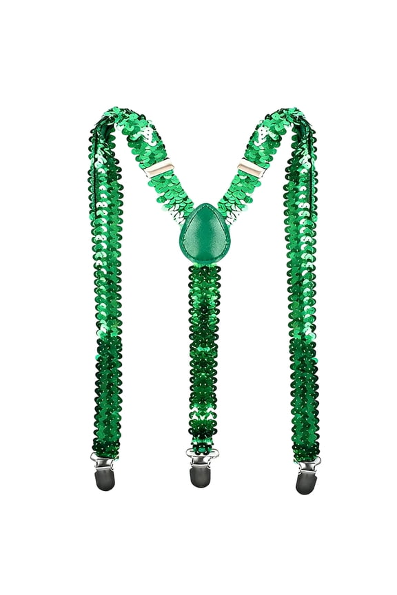 Sequin Suspenders with Glitter Finish and Adjustable Straps for Dance Performance Costume Parties Green