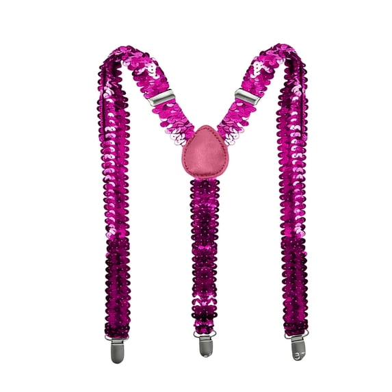 Sequin Suspenders with Glitter Finish and Adjustable Straps for Dance Performance Costume Parties Hot Pink