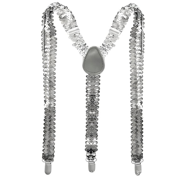 Sequin Suspenders with Glitter Finish and Adjustable Straps for Dance Performance Costume Parties Silver