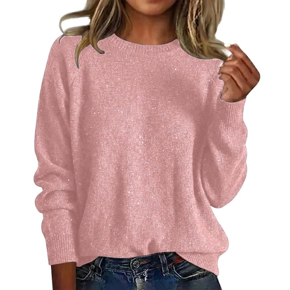 Sequin Sweaters For Women Glitter Knit Long Sleeve Shirts Solid Casual Long Sleeve Lightweight Pullover Sweater