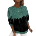 thumbnail image 1 of Sequin Sweatshirt for Women Sparkly Print Long Sleeve Glitter Crewneck Evening Party Loose Pullover Tops Dark Green L, 1 of 3