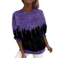 thumbnail image 1 of Sequin Sweatshirt for Women Sparkly Print Long Sleeve Glitter Crewneck Evening Party Loose Pullover Tops Dark Purple 4XL, 1 of 3