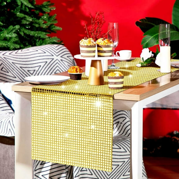 Sequin Table Runner 11.8x108 Inches, Glitter Mirror Foil for Wedding Bachelorette Birthday Banquet, Shiny Party Table Decor for Cake Dessert Head Table Styling