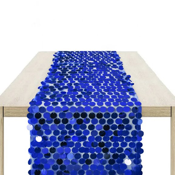 Sequin Table Runner, 9ft* 11.8 in Glitter Premium Big Sequin Table Runner, Rectangle Table Runner for Halloween, Christmas, Wedding Party, Birthday Party, Banquet Decor, Blue