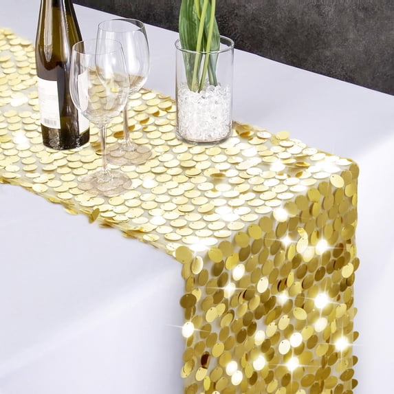 Sequin Table Runner, Glitter Table Runner, Rectangle Table Runner for Halloween, Christmas, Wedding Party, Birthday Party, Banquet Decor,12 x 108 Inch
