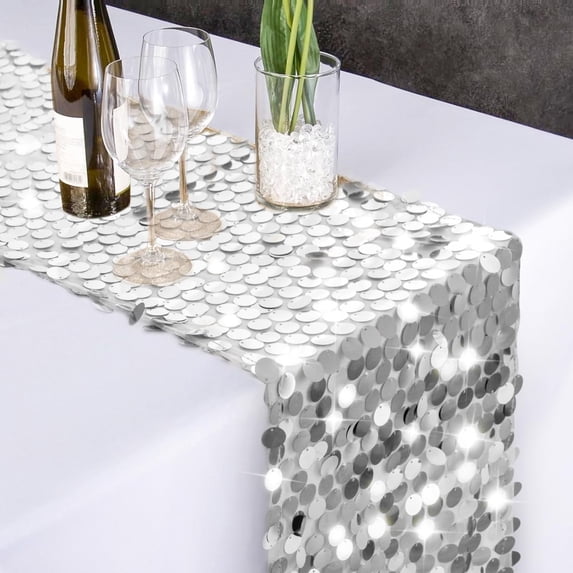 Sequin Table Runner, Glitter Table Runner, Rectangle Table Runner for Halloween, Christmas, Wedding Party, Birthday Party, Banquet Decor,12 x 108 Inch