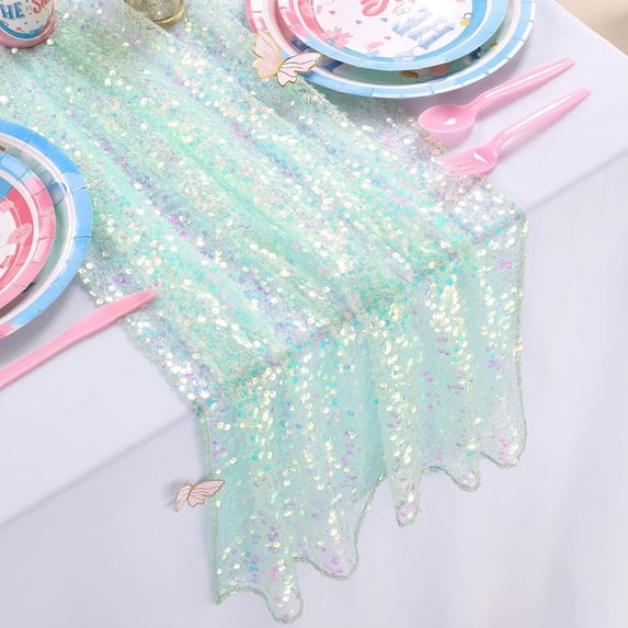 Sequin Table Runner Long Ridescent Glitter Fabric For Wedding Party Birthday Decor