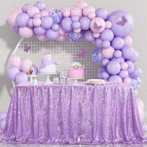 Sequin Tablecloth 90x90inch Lilac Square Lavender Sequined Fabric Drapes Shiny Party Tablecloth Glitter Table Cloth Wedding Table Decorations