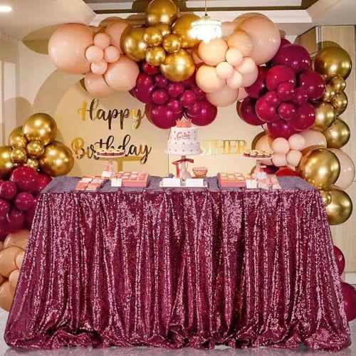 Sequin Tablecloth Bling Party Wedding Tablecloths for Rectangular & Round Table Sparkle Sequence Table Skirts Cloths Home Kitchen Dinner Christmas New Year Parties Burgundy 90x132 Inch