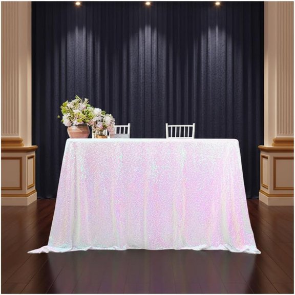 Sequin Tablecloth Sparkle Iridescent Rectangle Table Cloth for Wedding Birthday Party Sequin Overlay Table Decoration White