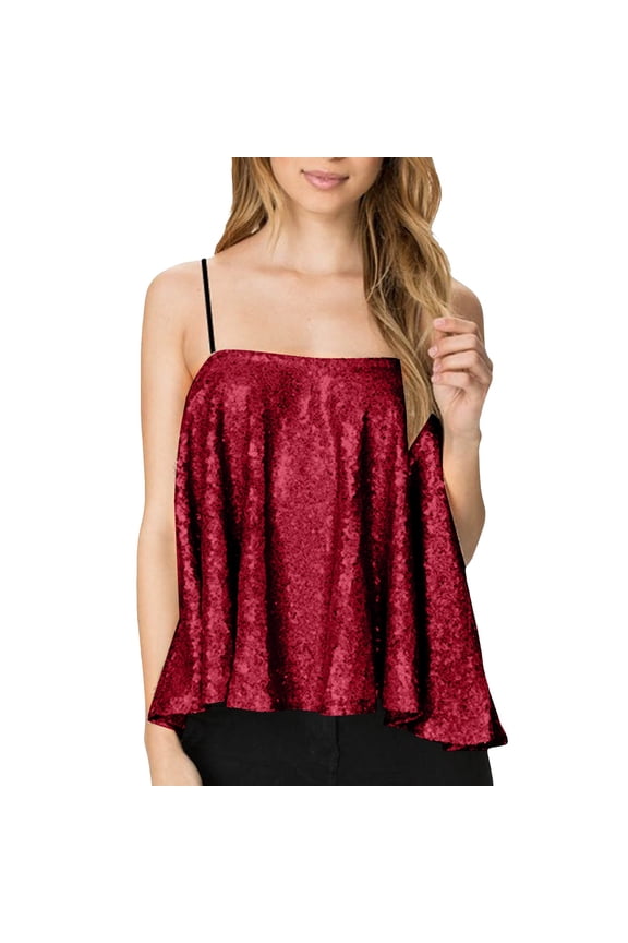 Sequin Tank Top Sleeveless Red Sparkly Shirt Shiny Tops Women Clothing Womens Holiday Sequin Tops