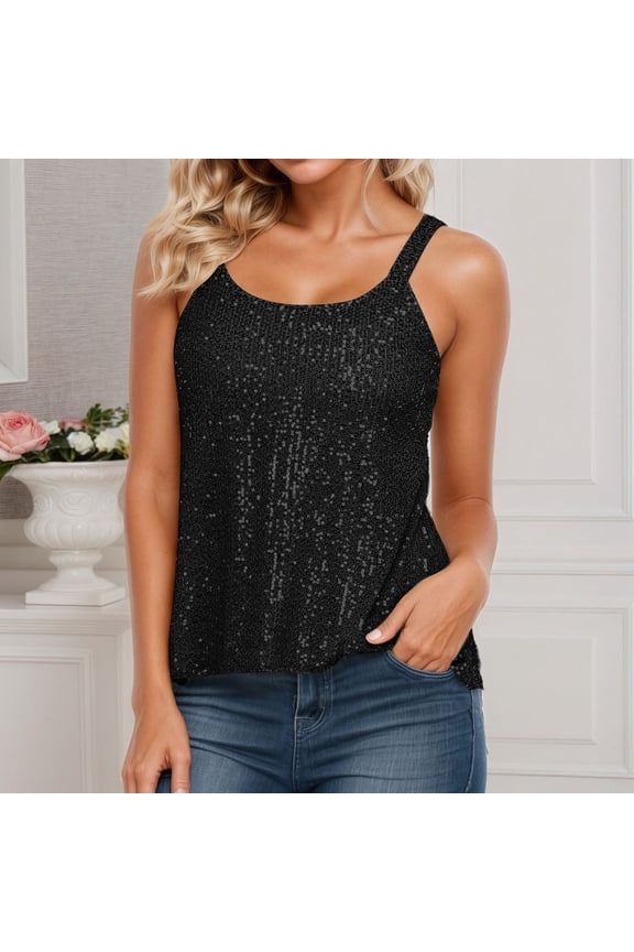 Sequin Tank Tops for Women Sleeveless Black Sparkly Outfits for Women Glittery Top Women'S Clothing Holiday Tops for Women