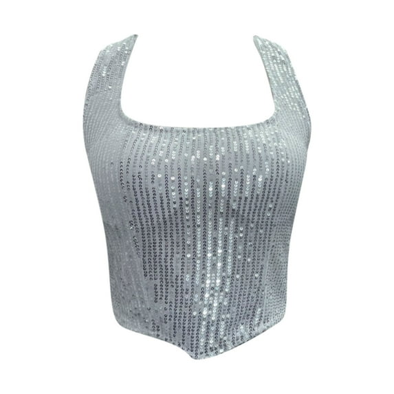 Sequin Tank Tops Sleeveless White Sparkly Vest for Women Shiny Tops Tops for Women Trendy Party Shirts for Women