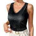thumbnail image 1 of Sequin Tank Tops for Women, Yigetop 2025 Spring Summer European and American Border V Neck Loose Sequin T Shirt for Outer Wear and inner Layering Women's Camisole Womens Tank Tops Black XL, 1 of 7