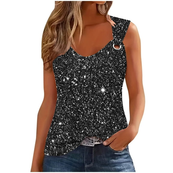 Sequin Tank Tops for Women Sexy Sleeveless V Neck Sparkle Shirts Fashion Party Club Glitter Cami Camisole