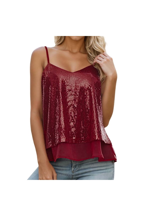 Sequin Tank Tops for Women Sleeveless Red Sparkly Vest Glitter Tops Sequin Clothes Holiday Tops