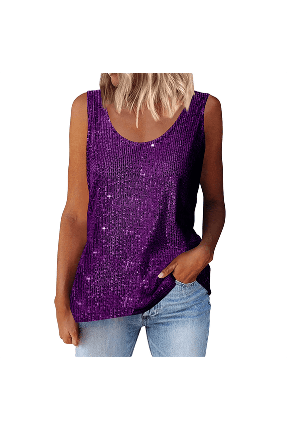 Sequin Tank Tops for Women Sparkly Sleeveless Glitter Party Tops Scoop Neck Sparkly Clubwear Loose Camisole Shirt Dressy Glitter Tank Tops
