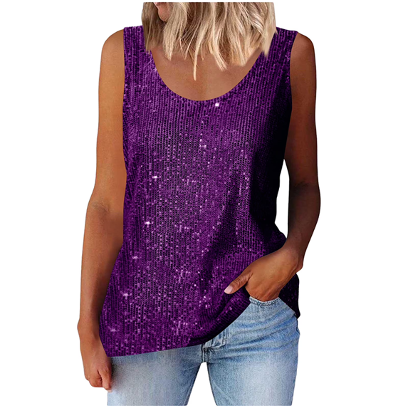 Sequin Tank Tops for Women Sparkly Sleeveless Glitter Party Tops Scoop Neck Sparkly Clubwear Loose Camisole Shirt Dressy Glitter Tank Tops