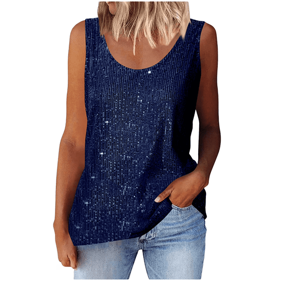Sequin Tank Tops for Women Sparkly Sleeveless Glitter Party Tops Scoop Neck Sparkly Clubwear Loose Camisole Shirt Dressy Glitter Tank Tops