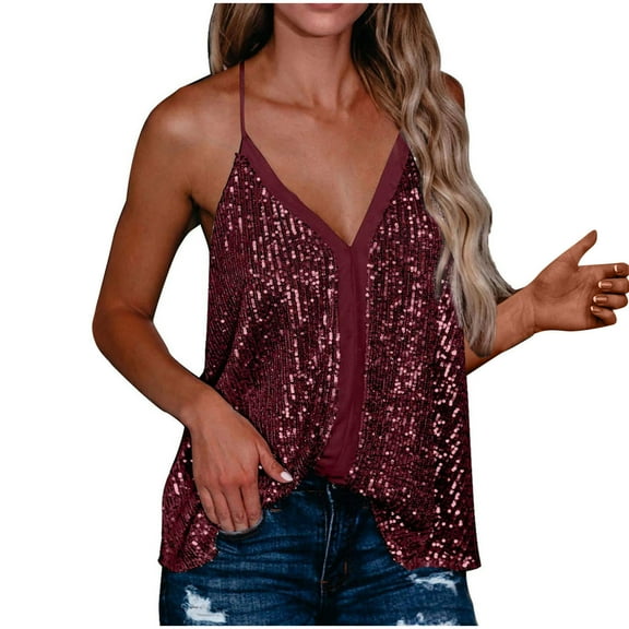 Sequin Tanks for Women Tank Tops Sleeveless Sexy Clubwear Spaghetti Straps Prom Camis Blouse Top Camisole