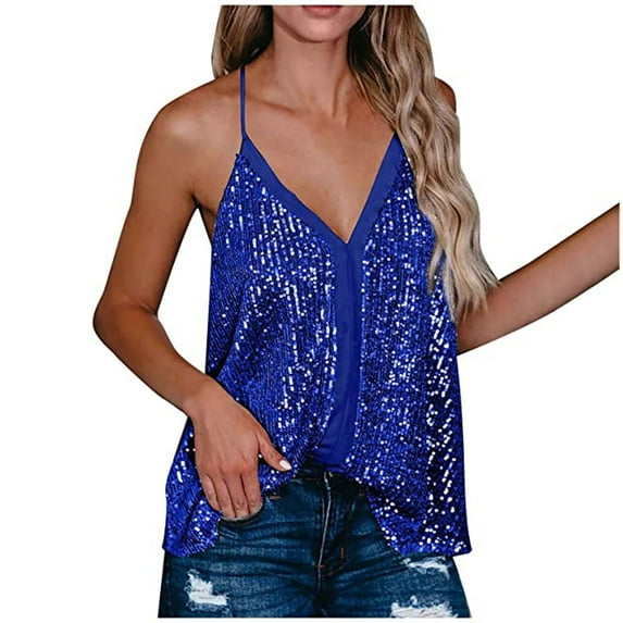 Sequin Tanks for Women Tank Tops Sleeveless Sexy Clubwear Spaghetti Straps Prom Camis Blouse Top Camisole