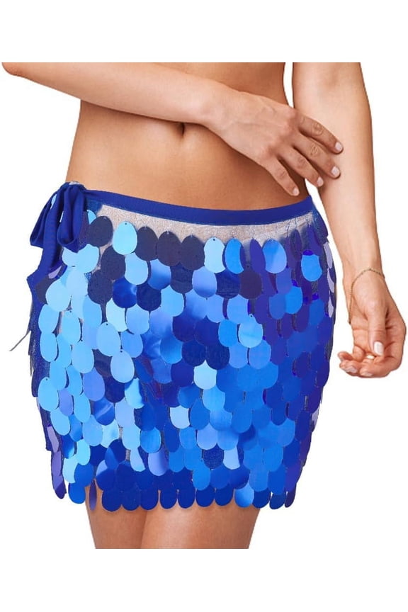 Sequin Tassel Belly Dance Short for Women Blue Dance Skirt Belly Dance Hip Scarf Polyester Fringe Hip Skirt Sequin Tassel Skirt Fashion Rave Party Skirts for Costume diy