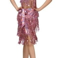 thumbnail image 1 of Sequin Tassel Dance Skirts Rave Faux Leather Sparkly Fringe Triangle Wrap Hip Scarf Skirts Pink, Free Size, 1 of 7
