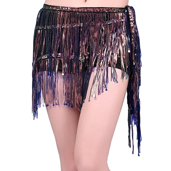 Sequin Tassel Hip Scarf Skirts Womens Sparkly Glitter Fringe Triangle Wrap Skirts Belly Dance Waist Chain Belt Purple, Free Size