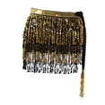 thumbnail image 1 of Sequin Tassel Skirt Women Belly Dance Hip Scarf Wrap for Samba Cha Cha Party Gold and Black, 1 of 9