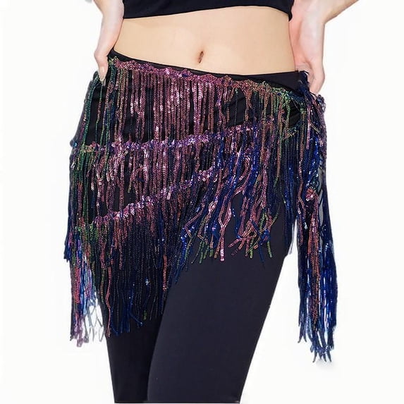 Sequin Tassel Wrap Skirts Womens Sparkly Fringe Triangle Hip Scarf Skirt Belt Bell Dance Rave Waist Chain Purple, Free Size