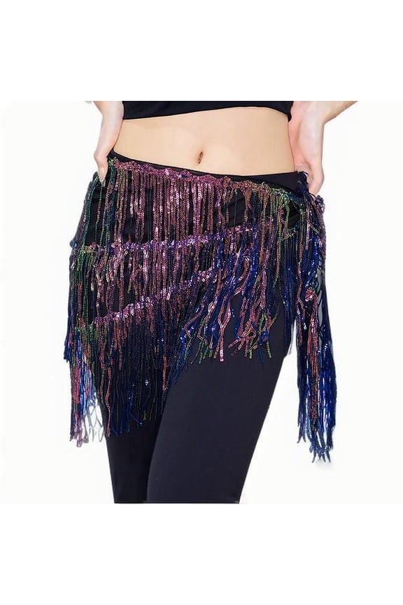 Sequin Tassel Wrap Skirts Womens Sparkly Fringe Triangle Hip Scarf Skirt Belt Bell Dance Rave Waist Chain Purple, Free Size