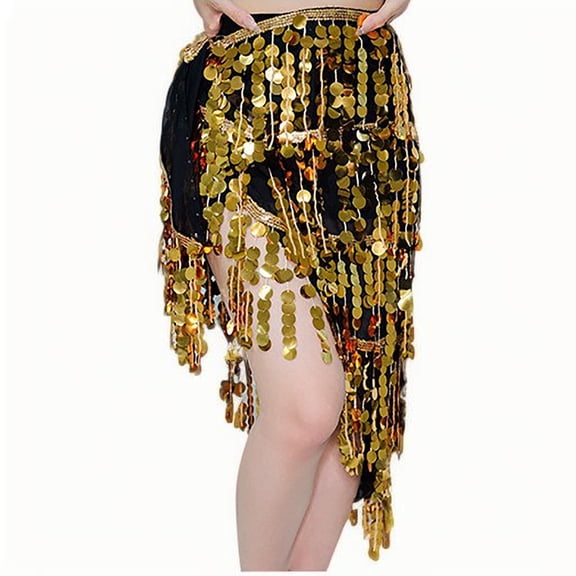 Sequin Tassel Wrap Skirts Womens Sparkly Fringe Triangle Hip Scarf Skirt Belt Bell Dance Rave Waist Chain Yellow, Free Size