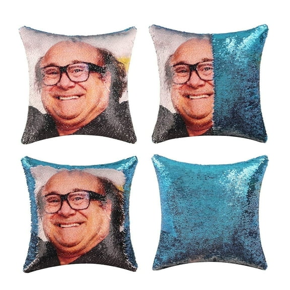 Danny Devito Funny Sequin Throw Pillow Cover Magic Reversible White Elephant Gifts Sequin Pillow Case Decorative Cushion Cover 16x16 Inches