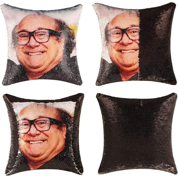 Danny Devito Funny Sequin Throw Pillow Cover Magic Reversible 16x16 Inches Funny Glitter Pillow Case Decorative Cushion Cover for Sofa Devi