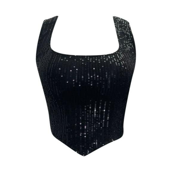 Sequin Top for Women Sleeveless Black Sparkly Shirt Shiny Top Dressy Tops for Women Night Out Holiday Party Tops for Women