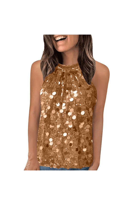 Sequin Tops For women Halter Glitter Camisole Cocktail Shimmer Vest Sparkly Dressy Keyhole Sleeveless Shirt Blouse for Night Club Party